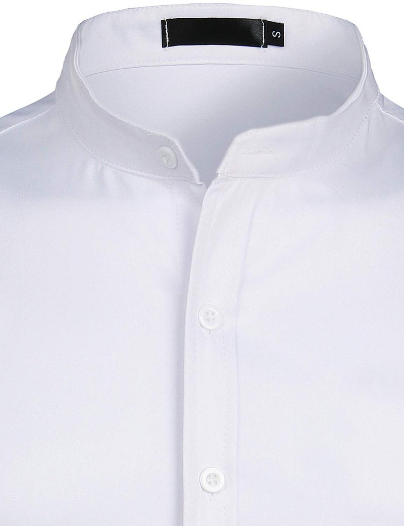 ZEROYAA Mens Hipster Solid Slim Fit Long Sleeve Mandarin Collar Dress Shirts ZLCL08 White Medium - Image 3