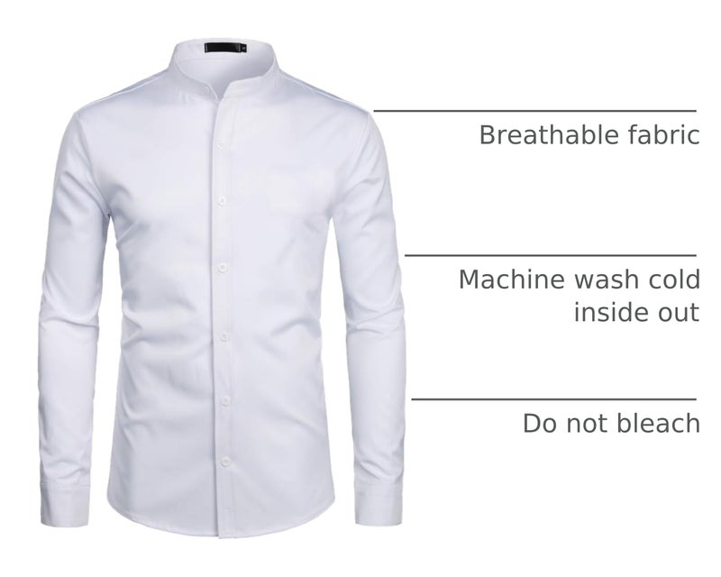 ZEROYAA Mens Hipster Solid Slim Fit Long Sleeve Mandarin Collar Dress Shirts ZLCL08 White Medium - Image 4
