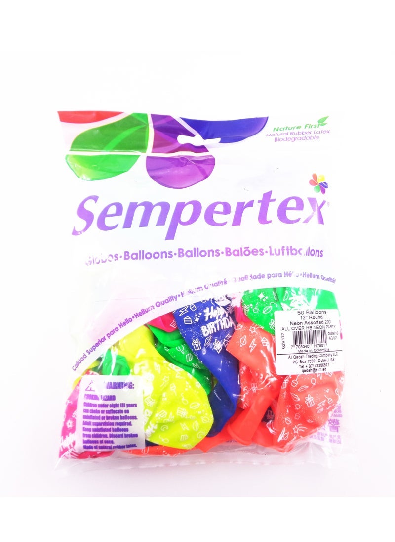 سيمبرتكس 50 قطعة ، بالون دائري 12 بوصة ، نيون متنوع ، عيد ميلاد سعيد ، بالونات لاتكس - Image 2