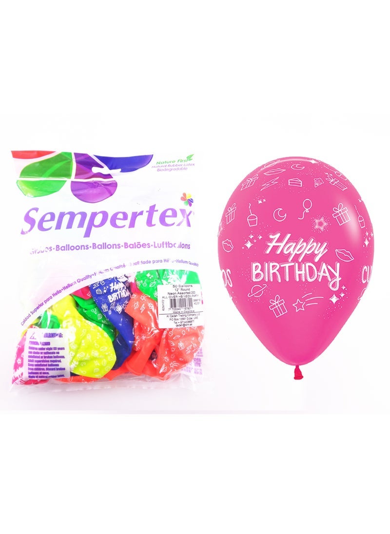 سيمبرتكس 50 قطعة ، بالون دائري 12 بوصة ، نيون متنوع ، عيد ميلاد سعيد ، بالونات لاتكس - Image 3