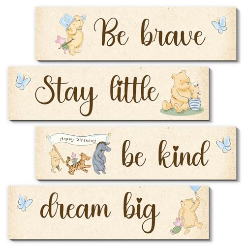 BirtDerr 4Pcs Winie Wall Decorations-he Pooh Baby Stuff-Bedroom Wall Decor-Adorable Pooh Sign for Room Nursery Decor-Baby Shower Decorations(Classic) - Image 1