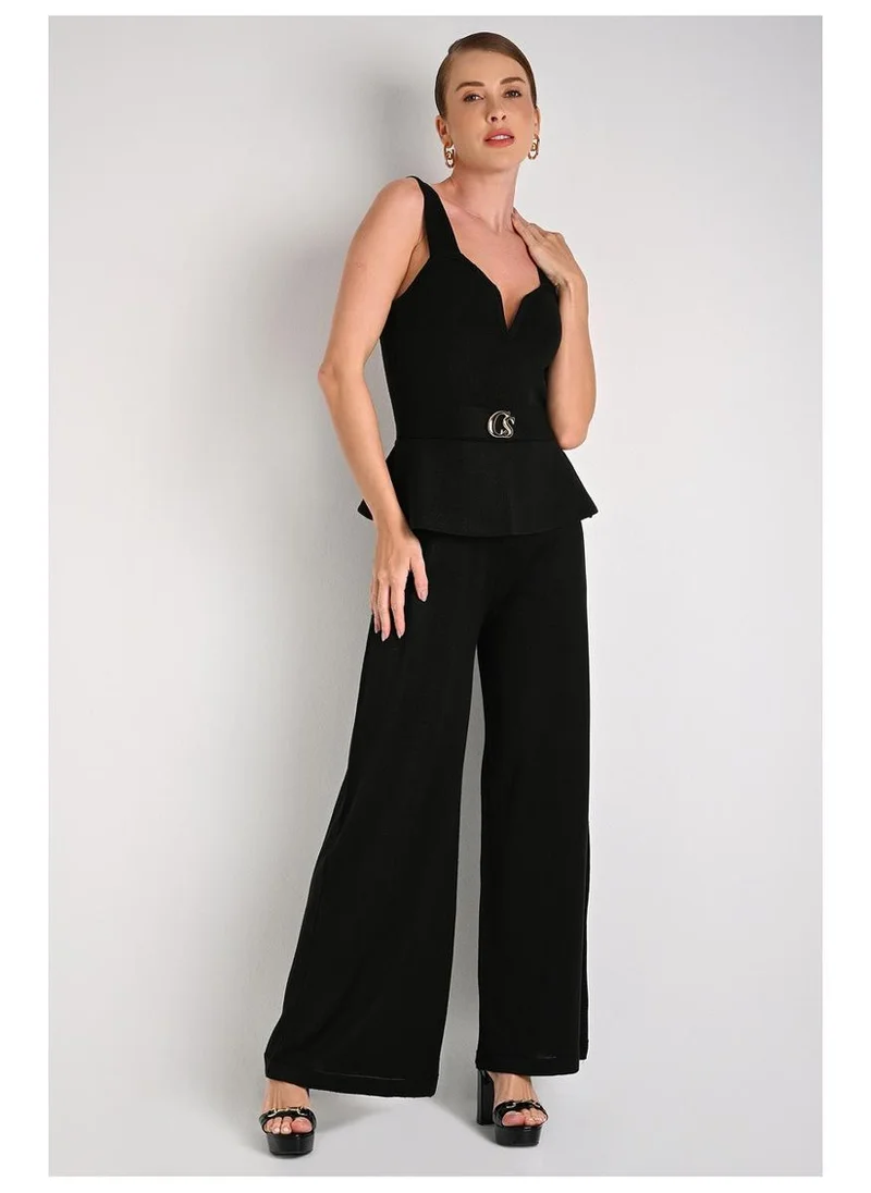 Black Long Peplum Jumpsuit