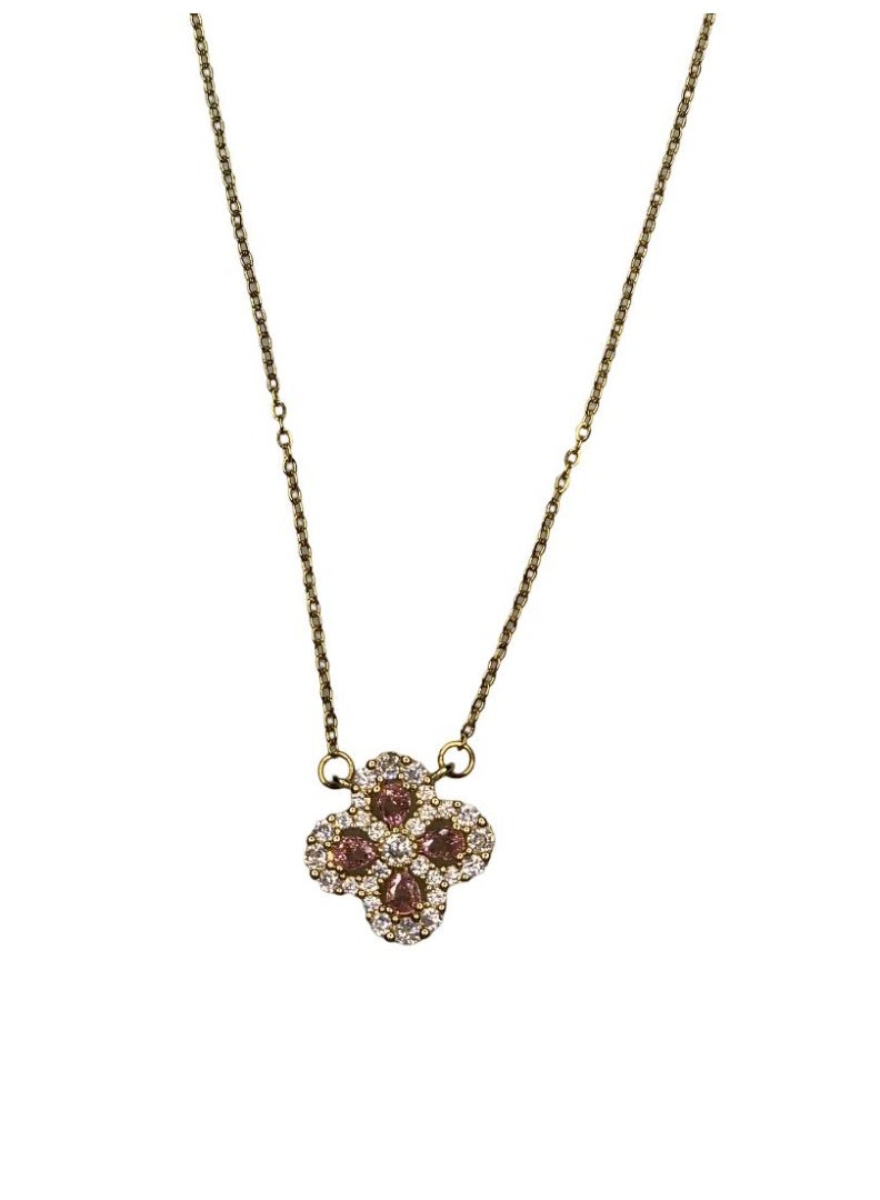 Influence Germany Pink Clover Gemstone Pendant Necklace – Gold-Tone Stainless Steel - Image 3