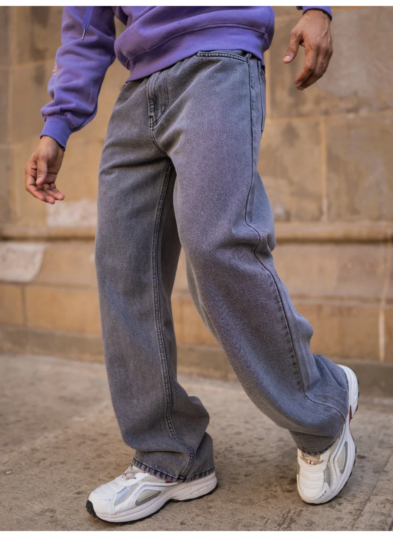Maniac  Maniac Mens Solid Baggy Shadow Grey Denim Fabric Jean for Men | Best Price UAE