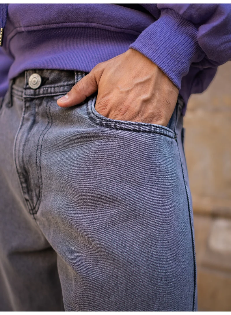 Maniac  Maniac Mens Solid Baggy Shadow Grey Denim Fabric Jean for Men | Best Price UAE