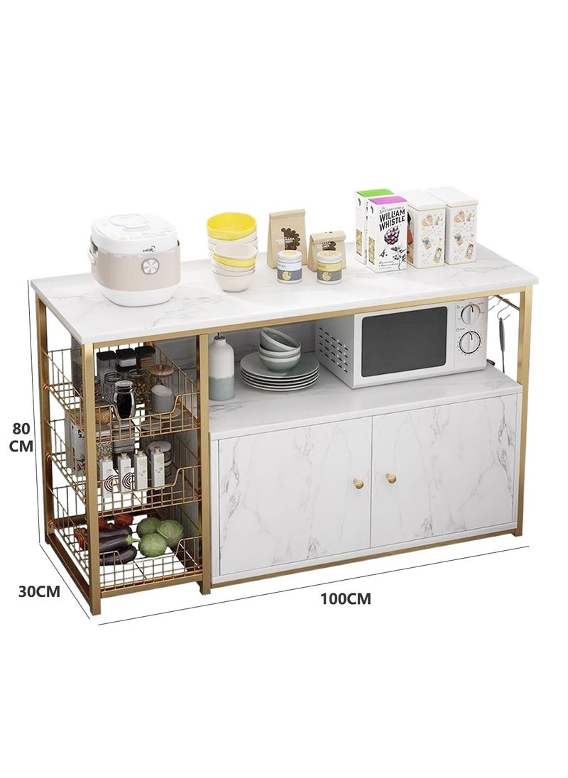 Sharpdo - Kitchen Multi-Functional Multi-Layer Storage Cabinet Cabinet with 2 Doors and 3-Layer Metal Shelves 100*30*80CM - Image 1