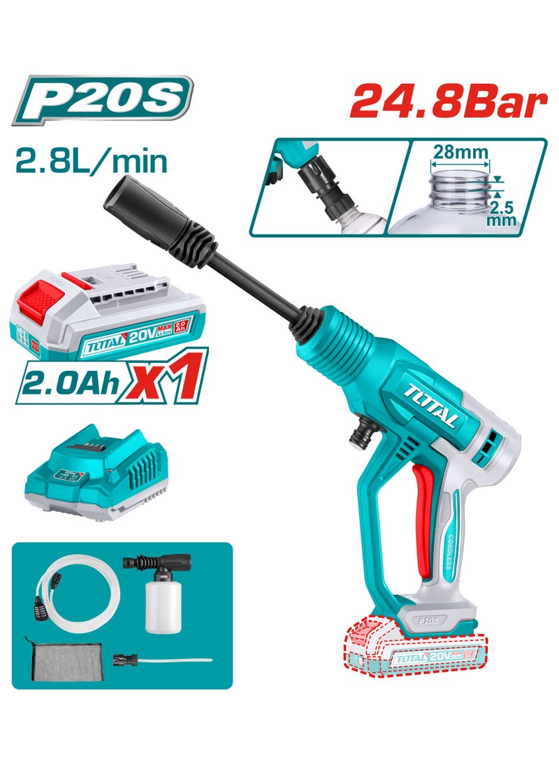 TOTAL Cordless pressure washer 24 bar 20V with 1 battery and charger TPWLI20362