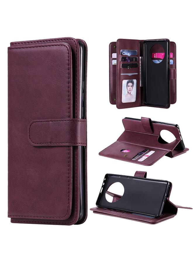 اس-توب جراب لهاتف Huawei Mate 40 Pro متعدد الوظائف بمشبك مغناطيسي نحاسي قابل للطي أفقيًا مصنوع من الجلد بلون سادة مع 10 فتحات للبطاقات ومحفظة وحامل وإطار للصور - Image 1