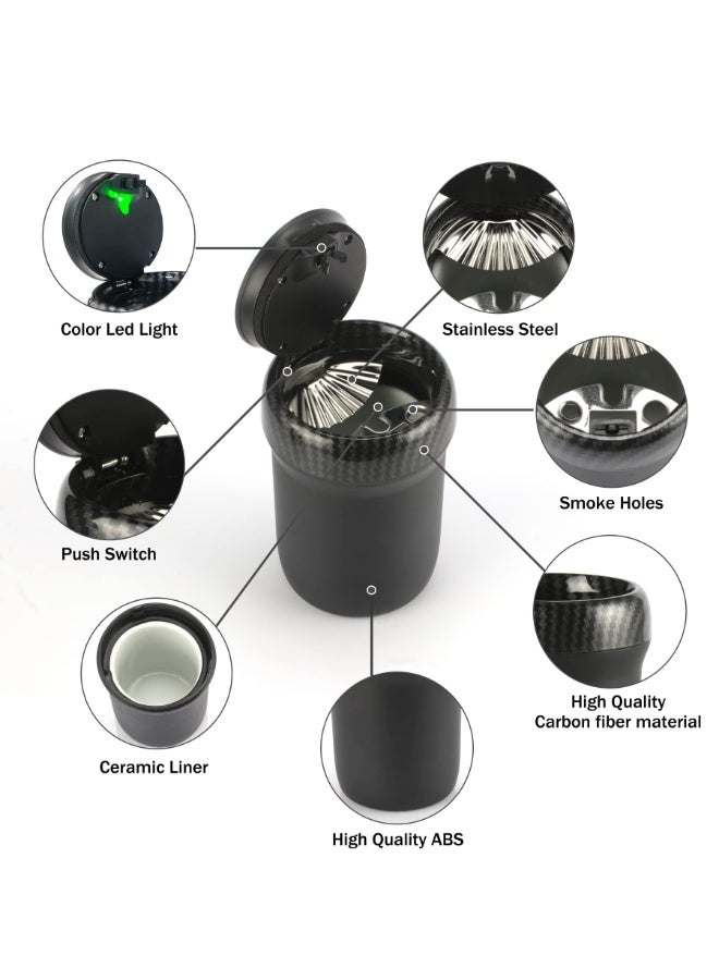 1pcs Can Portable Smokeless Ashtray with Lid, Detachable Ceramic Inner, Mini Car Trash Can - Carbon Fiber - Image 2