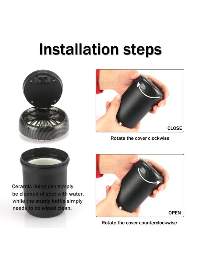 1pcs Can Portable Smokeless Ashtray with Lid, Detachable Ceramic Inner, Mini Car Trash Can - Carbon Fiber - Image 4
