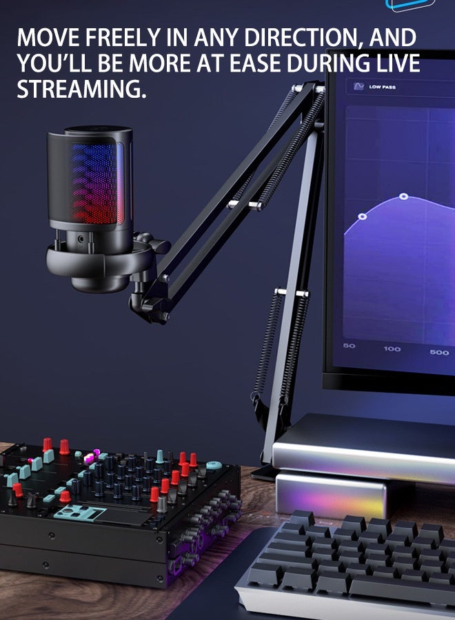 OKASA USB capacitive microphone with RGB colorful computer and mobile phone plug-and-play game, competition, live streaming, recording and talking microphone case - Image 3