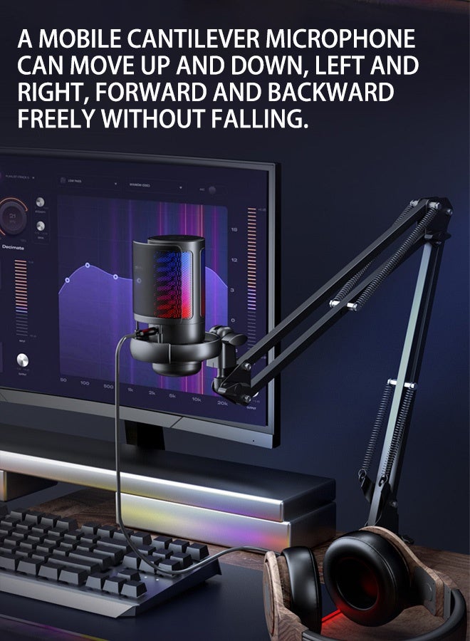 OKASA USB capacitive microphone with RGB colorful computer and mobile phone plug-and-play game, competition, live streaming, recording and talking microphone case - Image 4