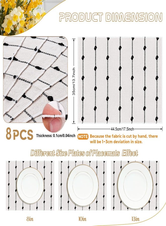 tchrules Placemats Set of 8 for Dining Table, Woven Cloth Place Mats for Modern Boho Farmhouse Kitchen Tabletop Decor, Rectangle Washable Polyester-Cotton Table Mats, Black and White Placemats, 13×17.5 inch - Image 2