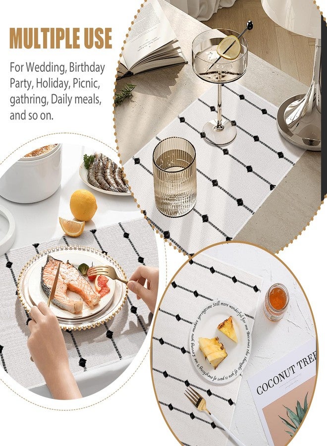 tchrules Placemats Set of 8 for Dining Table, Woven Cloth Place Mats for Modern Boho Farmhouse Kitchen Tabletop Decor, Rectangle Washable Polyester-Cotton Table Mats, Black and White Placemats, 13×17.5 inch - Image 5