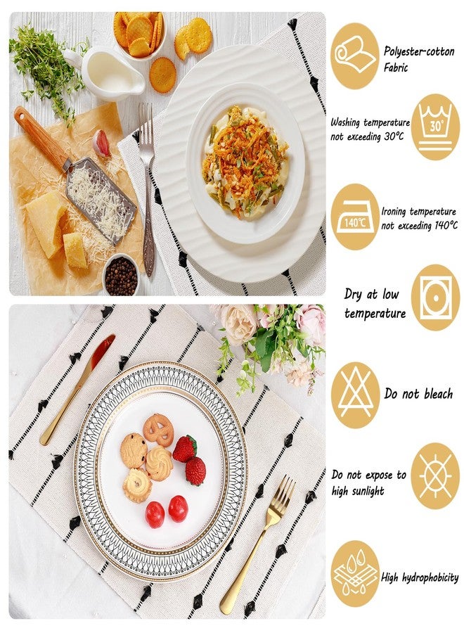 tchrules Placemats Set of 8 for Dining Table, Woven Cloth Place Mats for Modern Boho Farmhouse Kitchen Tabletop Decor, Rectangle Washable Polyester-Cotton Table Mats, Black and White Placemats, 13×17.5 inch - Image 3