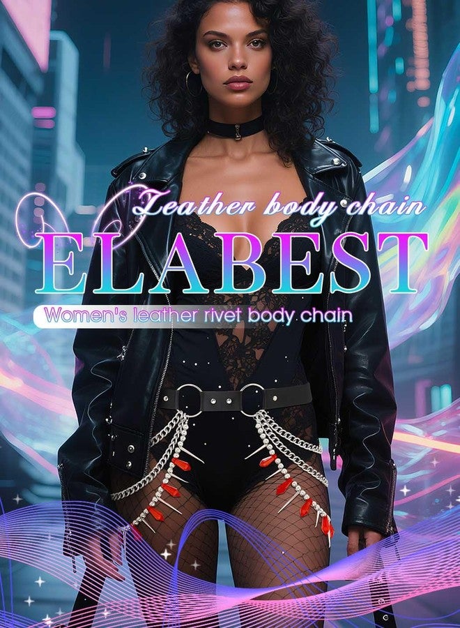 ELABEST Leather Waist Chain Belt Red Crystal Chain Layered Gothic Black Belly Jewelry for Women - Image 3
