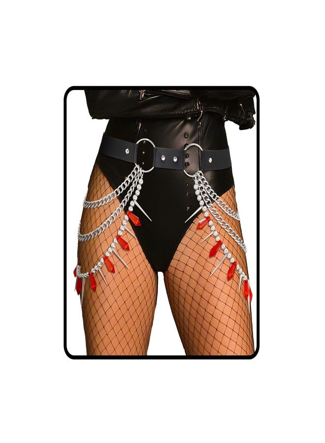ELABEST Leather Waist Chain Belt Red Crystal Chain Layered Gothic Black Belly Jewelry for Women - Image 1