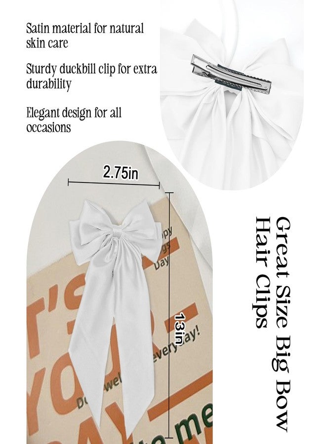 ILLPTA Hair Bow for Girls,Cute Bow Hair Clips for Women Oversized Satin Hair clips Long Ribbon Hair Accessories Gifts for Girl (Pure white) - Image 5