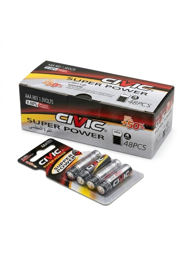 AAA Batteries 48-Pack – 1.5V R03 Triple A Batteries Bulk Pack, +50% More Long Lasting Power, 0% Mercury & Cadmium Safe for TV Remotes, Toys, and Household Devices