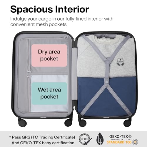 mixi Upgrade Carry on Luggage Suitcases with Spinner Wheels, Hardside Rolling Suitcase PC with TSA Lock Lightweight Travel Case 20in Carry-On, Fine Grid Black - Image 5