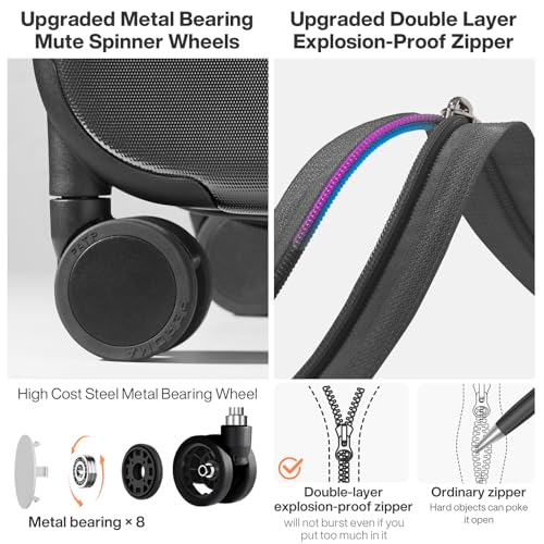 mixi Upgrade Carry on Luggage Suitcases with Spinner Wheels, Hardside Rolling Suitcase PC with TSA Lock Lightweight Travel Case 20in Carry-On, Fine Grid Black - Image 4