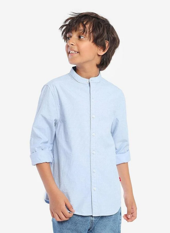 بونكيدز Regular Long Sleeve Printed Blue Cotton Shirt 100 % Cotton