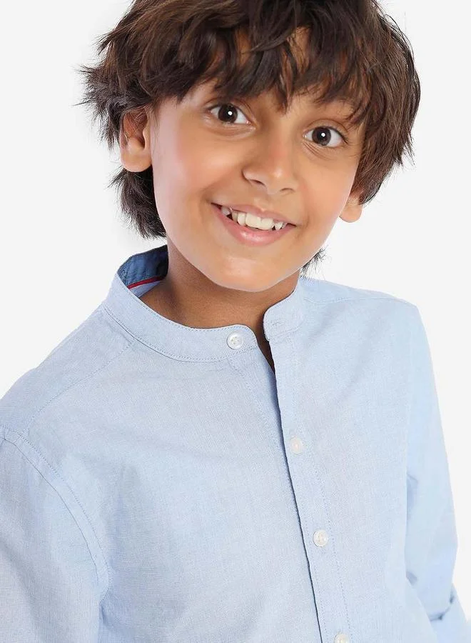 بونكيدز Regular Long Sleeve Printed Blue Cotton Shirt 100 % Cotton