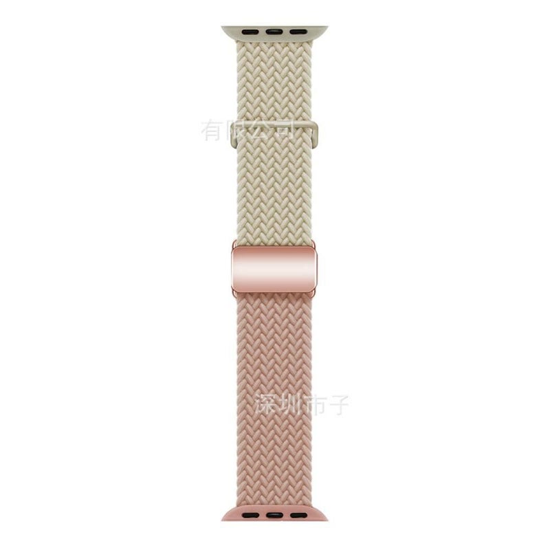 سوار ساعة ذكية سوار نايلون حلقي متوافق مع Apple Watch 38/40/41/42/44/45/49mm بملاءمة قابلة للتعديل وحزام بديل باللون Starlight قابل للتعديل - Image 1