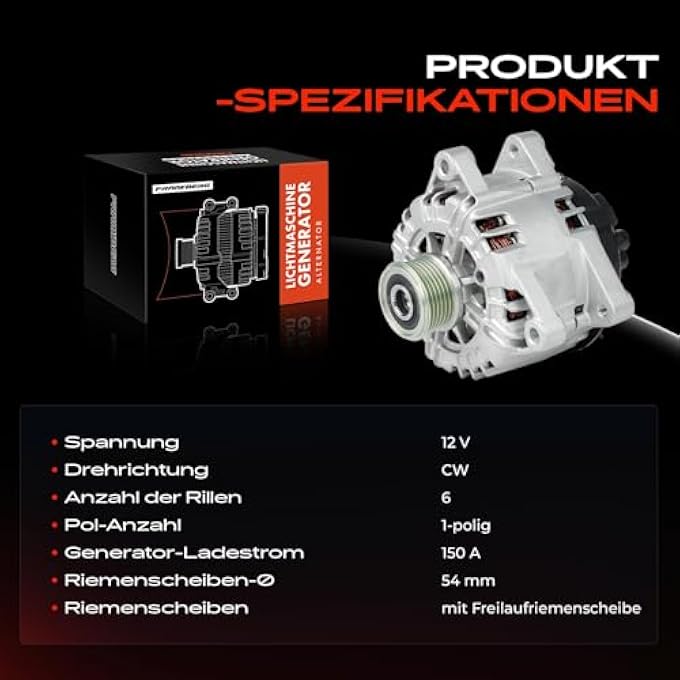Frankberg Alternator Generator 150A Compatible with 207 CC WD 1.6L 2009-2013 C3 II SC 1.4L-1.6L 2009-2016 308 I 4A 4C 1.6L-2.0L 2007-2014 DS5 2.0L 2011-2012 15 Replace# 9664779680 - Image 4