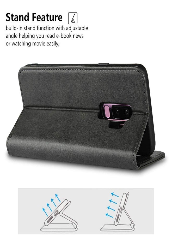 آي كوفر كايس جراب iCoverCase لهاتف سامسونج جالاكسي S9 بلس، جراب محفظة فاخر من الجلد الصناعي المغناطيسي مع فتحات للبطاقات وحامل قابل للطي وميزة مسند، متوفر باللون الرمادي الداكن. - Image 4