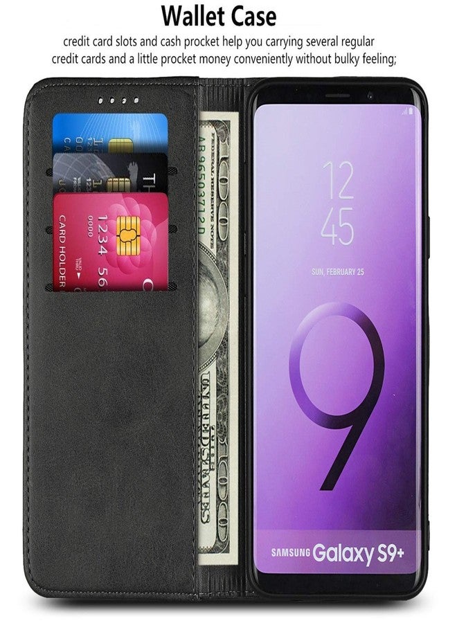 آي كوفر كايس جراب iCoverCase لهاتف سامسونج جالاكسي S9 بلس، جراب محفظة فاخر من الجلد الصناعي المغناطيسي مع فتحات للبطاقات وحامل قابل للطي وميزة مسند، متوفر باللون الرمادي الداكن. - Image 3