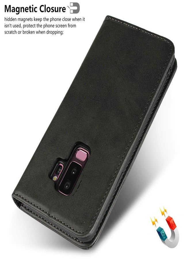 آي كوفر كايس جراب iCoverCase لهاتف سامسونج جالاكسي S9 بلس، جراب محفظة فاخر من الجلد الصناعي المغناطيسي مع فتحات للبطاقات وحامل قابل للطي وميزة مسند، متوفر باللون الرمادي الداكن. - Image 5