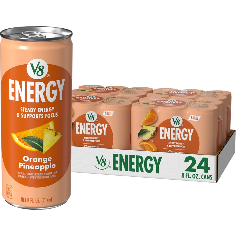 V8 مشروب الطاقة V8 Energy بنكهة البرتقال والأناناس 8 fl oz علبة 24 عبوة - Image 3