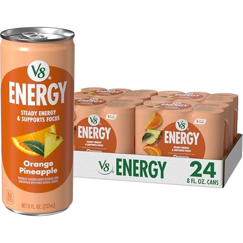 V8 مشروب الطاقة V8 Energy بنكهة البرتقال والأناناس 8 fl oz علبة 24 عبوة - Image 1