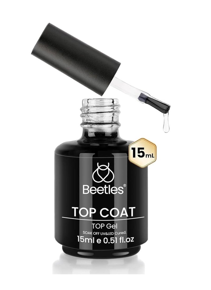 beetles Gel Polish beetles Gel Polish No Wipe Gel Top Coat - Clear Color Gel Shine Finish and Long Lasting, Soak Off Nail Lamp Gel, 15ml Gift for Girls  - Image 1