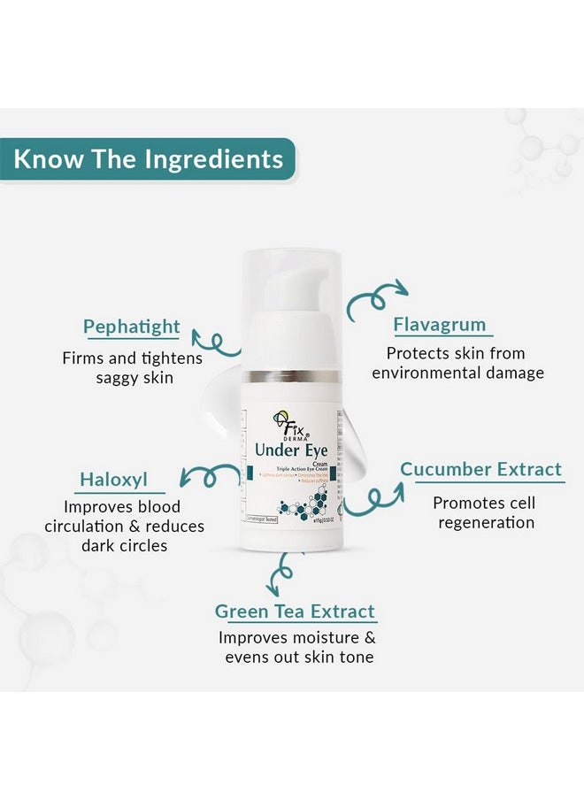 FIXDERMA Under Eye Cream For Dark Circles Controls Puffiness Diminishes Under Eye Ageing Prevents Fine Lines Sooths Under Eye Youthful Eyes Safe & Effective Cream Paraben Free 15G  - Image 5