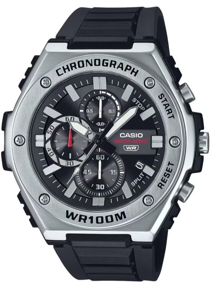 كاسيو ساعة كاسيو للرجال كرونوغراف انالوج مع وظيفة ساعة التوقف WR100M مينا اسود وحزام من الراتنج تصميم رياضي - ساعة يد متينة وأنيقة للارتداء اليومي والأنشطة الخارجية