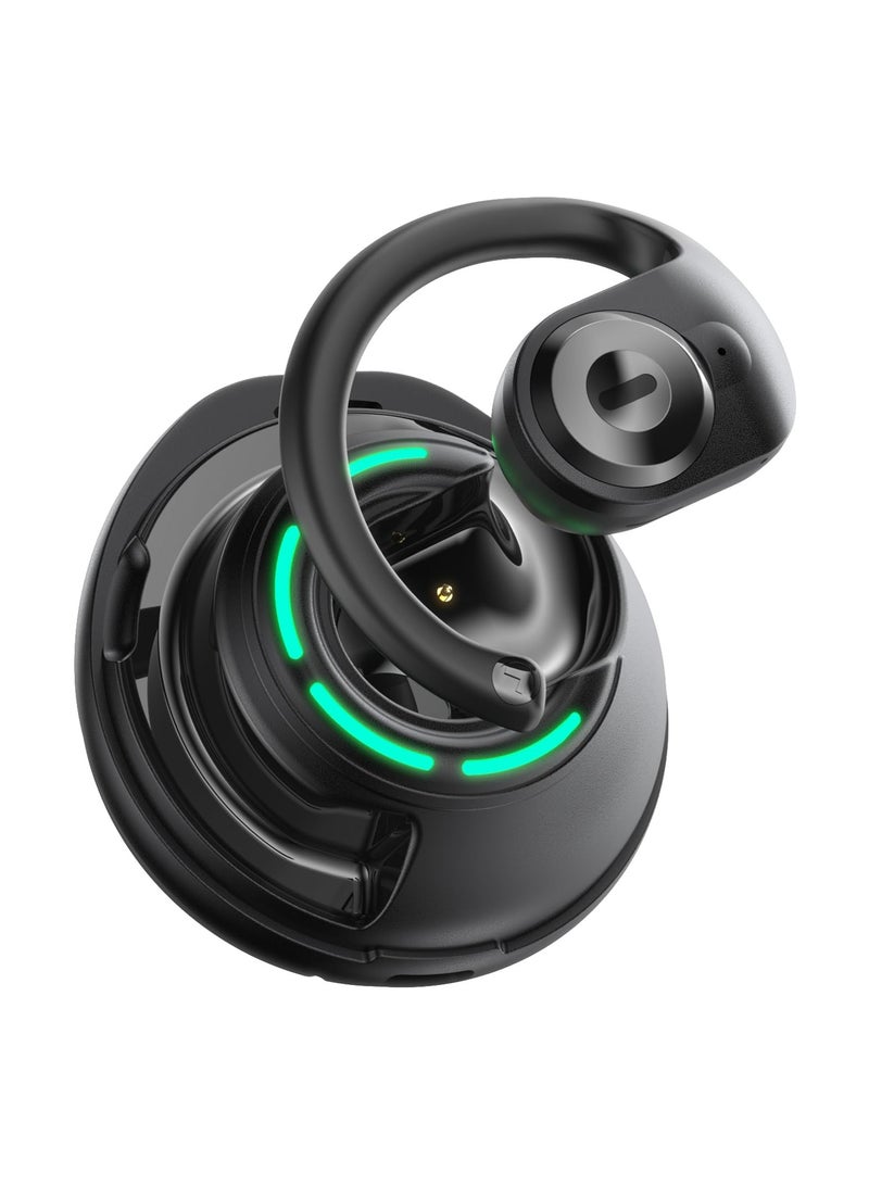 SYOSI Open Ear Headphones Wireless Earbuds, Sports Fitness Running Waterproof Noise Canceling Over-Ear Headset with Microphone Gaming Earbuds HD Call Compatible with Android/iOS (Black) - Image 1