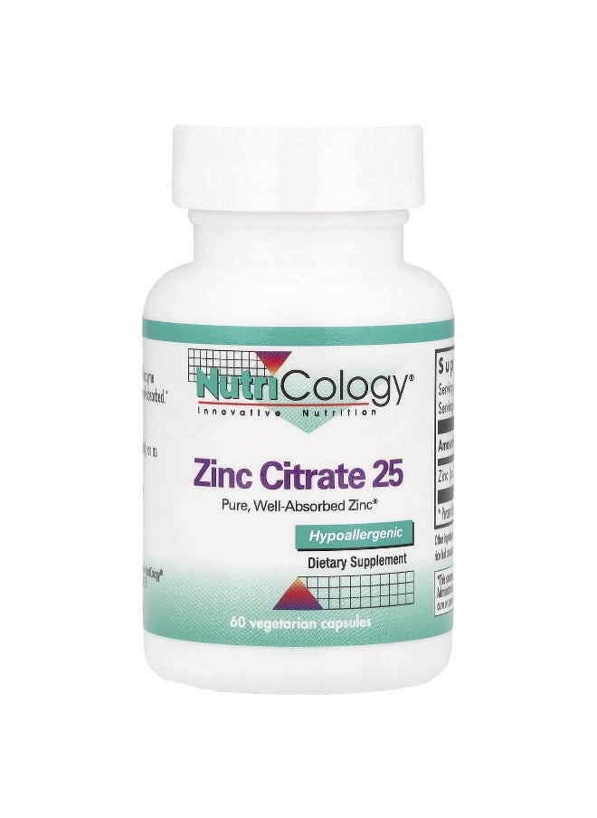 Nutricology Nutricology, Zinc Citrate 25, 25 mg, 60 Vegetarian Capsules  - Image 1
