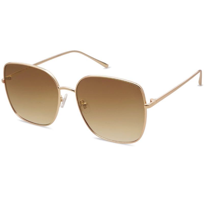 SOJOS Trendy Oversized Square Sunglasses for Women Men Flat Mirrored Lens UV Protection SJ1146 with Bright Gold Metal Frame/Brown Grading Lens - Image 1