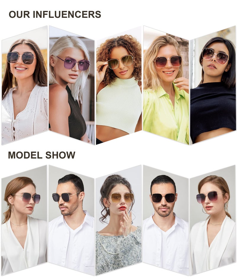 SOJOS Trendy Oversized Square Sunglasses for Women Men Flat Mirrored Lens UV Protection SJ1146 with Bright Gold Metal Frame/Brown Grading Lens - Image 2