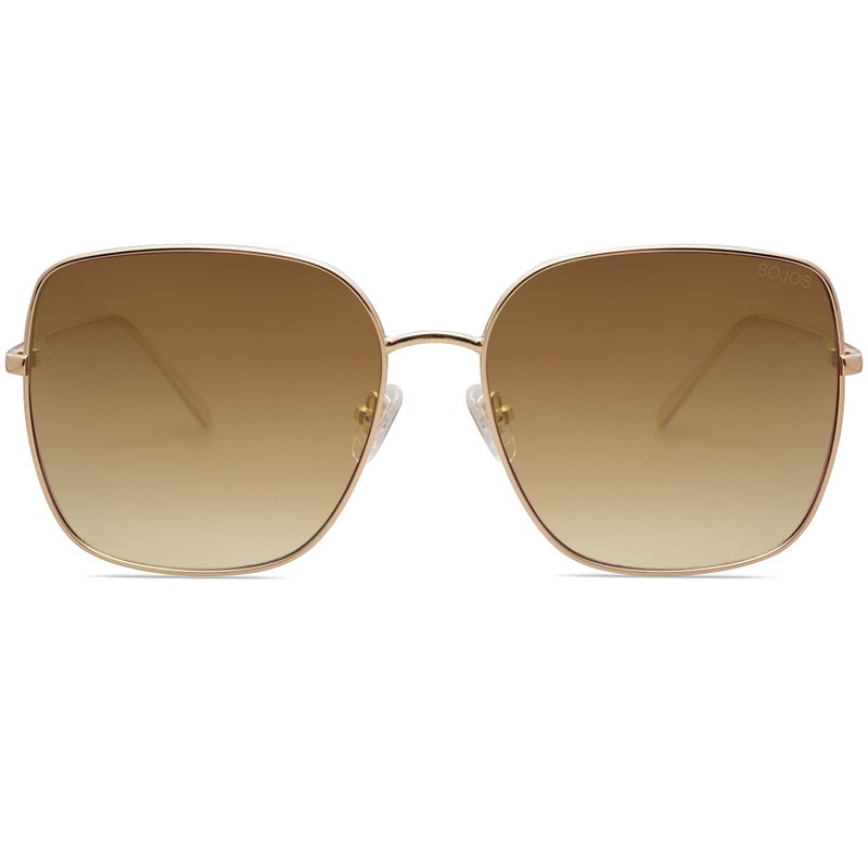 SOJOS Trendy Oversized Square Sunglasses for Women Men Flat Mirrored Lens UV Protection SJ1146 with Bright Gold Metal Frame/Brown Grading Lens - Image 3