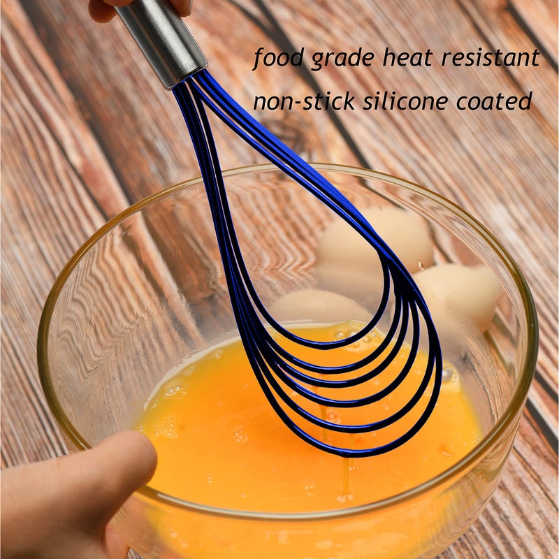 Jell-Cell Flat Whisk Set,Stainless Steel 3 Pack 10''+11''+12'' Premium Sturdy-6 Silicone Heads Non Stick Wires Whisk for Blending Beating Stirring Kitchen Cooking by Jell-Cell (Blue) - Image 2