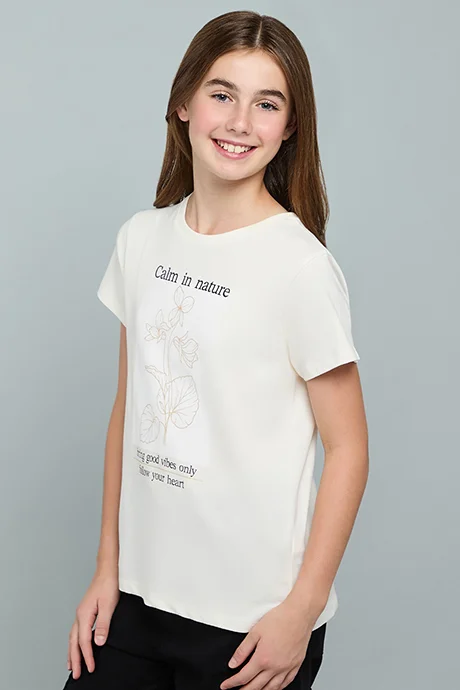 أر أند بي Printed T-Shirt with Crew Neck and Short Sleeves