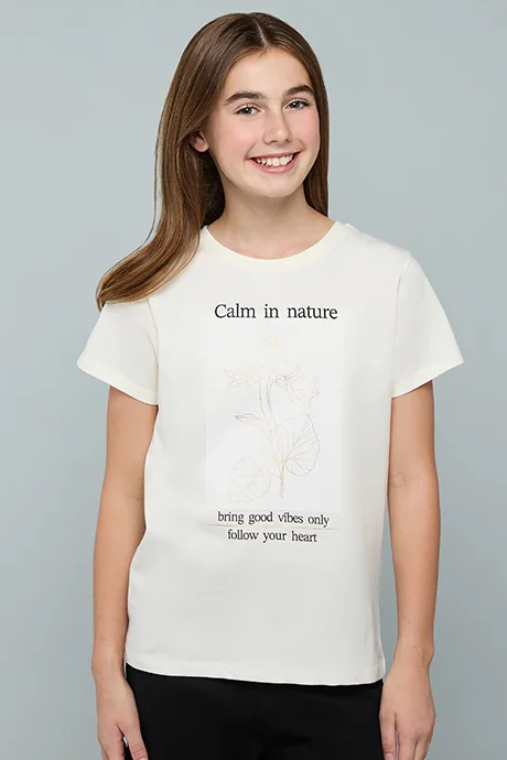 أر أند بي Printed T-Shirt with Crew Neck and Short Sleeves