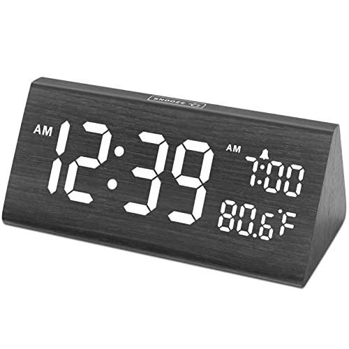 DreamSky Wooden Digital Alarm Clock for Bedroom 77 Electric Clocks with USB Port Large Numbers Temperature 0100 Brightness Dimmer Adjustable Alarm Volume Snooze 1224H
