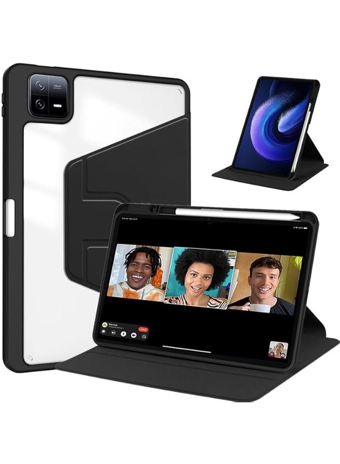 360 Rotating Case for Xiaomi Pad 5/5 Pro 11" 2021,360 Degree Rotation Protective Stand Smart Tablet Slim Hard Shell Folio Cover Clear Back with Hand Pen Holder, Auto Wake/Sleep (Black) - Image 1