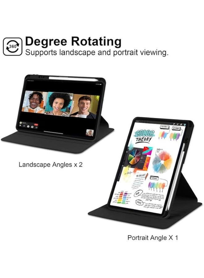 360 Rotating Case for Xiaomi Pad 5/5 Pro 11" 2021,360 Degree Rotation Protective Stand Smart Tablet Slim Hard Shell Folio Cover Clear Back with Hand Pen Holder, Auto Wake/Sleep (Black) - Image 4