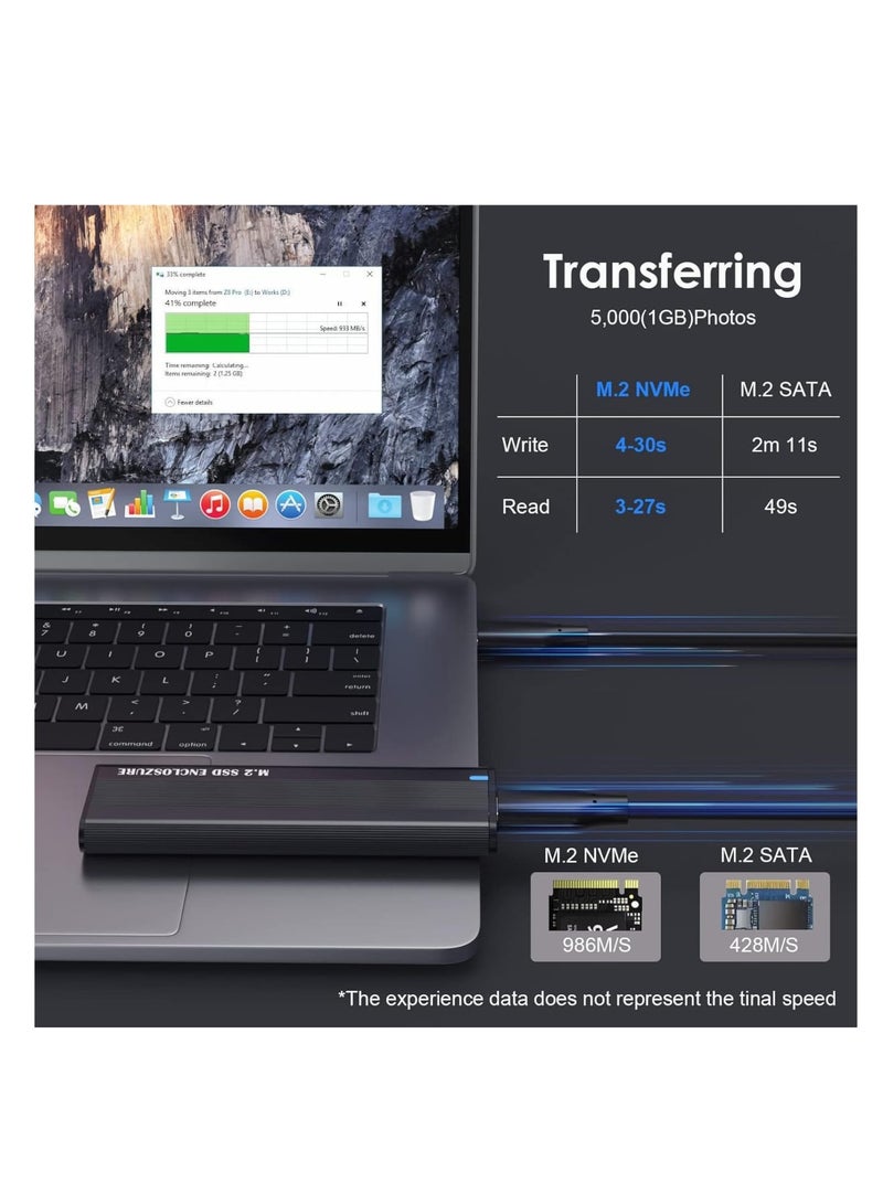 M.2 NVME SATA SSD Enclosure Aluminum Adapter, Hard Drive Enclosure, USB C Gen 2 NVME PCIe 10Gbps SATA M-Key/B+M Key External SSD Adapter, M.2 SSD Enclosure for 2230/2242/2260/2280, Support UASP Trim - Image 4
