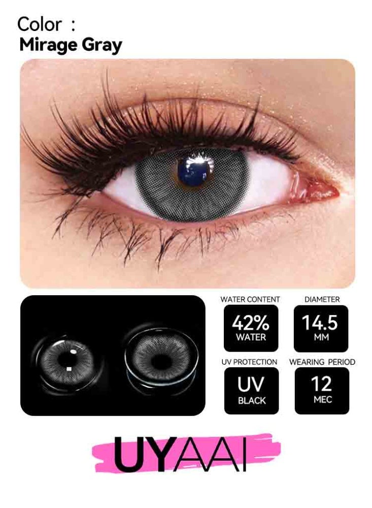 Mirage Gray Yearly Colored Contact Lenses, Unisex Cosmetic Contact Lenses, Natural Fashion Lenses, 42% Soft Contact Lenses - view 3